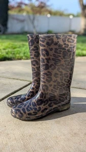 Stuart Weitzman Womens Cheetah Pull On Rain Boots Brown Black Size Large NWOB - Picture 1 of 5