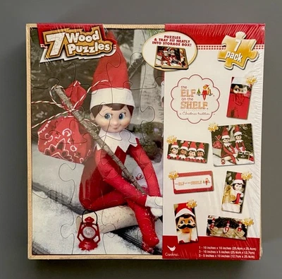Elf On The Shelf 7 WOOD PUZZLES Plus TRAY and STORAGE BOX Christmas New Sealed - Image 1 of 4