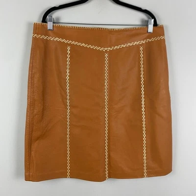 Vintage Gap Khakis Leather Skirt Womens 16 Brown Stitch Detail - Image 1 of 4