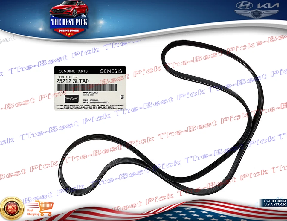 GENUINO⭐ Cinturón acanalado en V 2017-2025 Genesis G70 G80 G90 Kia K900 Stinger 3,3 L Foto 1 de 1