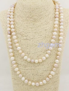 Natural Blanco Rosa Lila Crecimiento Perla Piedra 9mm-10mm Hecho a Mano Collar 46" Largo - Imagen 1 de 3