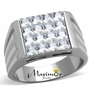 Anello Uomo 2,88 Ct Taglio Principessa Cubic Zirconia Argento Acciaio Inox Misure 8-13 - Foto 1 di 6