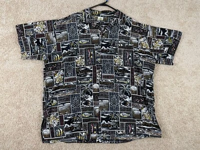 Рубашка на пуговицах мужская Barefoot Attitude размер XL цветочный узор черепаха рыба пляж море черная - Изображение 1 из 4