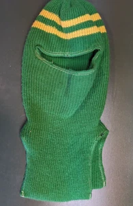 Vintage 1970s Knit Head Cover Winter Stocking Cap Ski Mask ~ Green ~ Men's M/L - Picture 1 of 9