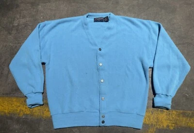 Vintage Van Heusen Preppy Golf V Neck Blue Acrylic Cardigan Sweater Large - Image 1 of 4