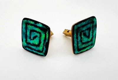 Vintage Manschettenknöpfe Emilie, vergoldetes Kupfer, Emaille, 1970er Jahre - Bild 1 von 4