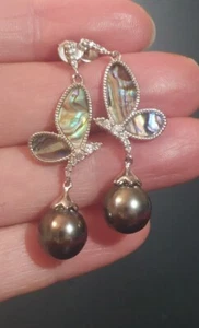 D'joy Abalone And Pearl Butterfly Earrings - Picture 1 of 9