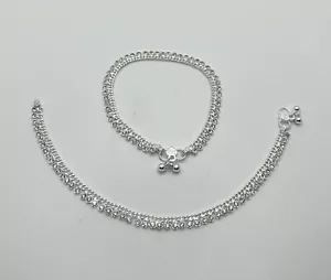 Pair of 8" Silver Finish Bollywood Anklet Fashion Jewelry, Meera Payal - Picture 1 of 7