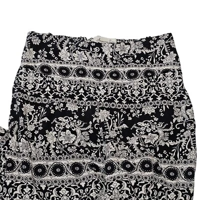 Calça American Rag preta branca boho floral perna larga elástica cintura bata palazzo P - Imagem 1 de 4
