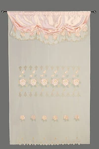 Peach Pink Room Decor Embroidery Sheer Valence Window Curtain Drapes 60x90+18" - Picture 1 of 4