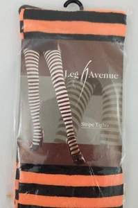New Leg Avenue 7100 Nylon Striped Tights Orange and Black One Size Fits Most - Picture 1 of 2