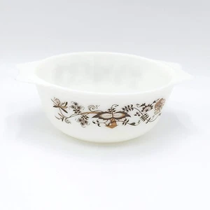 Pyrex Round Oven Ware Casserole Dish Bowl From England Brown Floral Vine 6.5 in - Foto 1 di 6