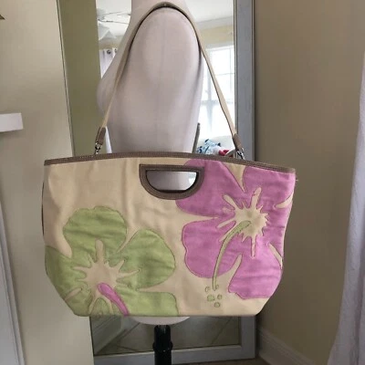 Bolso de Mano Liz Claiborne Grande Parche de Hibisco Floral de Lona Cartera Bandolera Foto 1 de 4