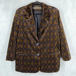 Blazer Harlan De Colección Para Mujer 16 Terciopelo Argyle Cuadros Marrón Púrpura Dorado Chaqueta de Carrera - Imagen 1 de 8