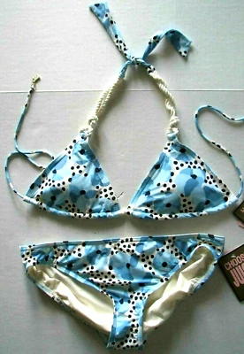 Juicy Couture Triángulo Bikini Traje de Baño Náutico Cuerda Borde Azul Floral M Foto 1 de 4