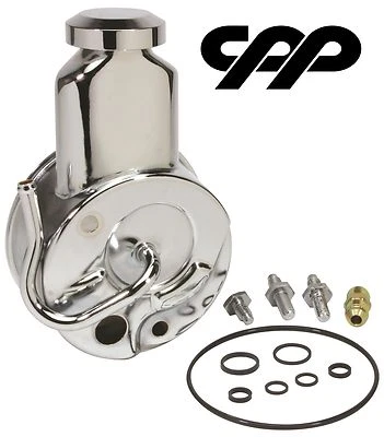 BOMBA DIRECCIÓN ASISTIDA CROMADA DEPÓSITO CHEVROLET TAMAÑO COMPLETO 61-64 SBC 67-68 BBC Foto 1 de 4