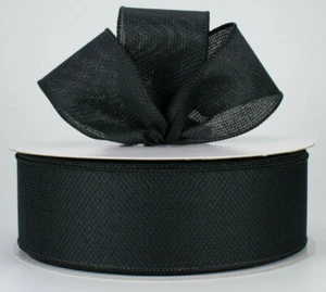 2.5" wired ribbon cross woven faux burlap solid carbon black goth 5 yards - Picture 1 of 3