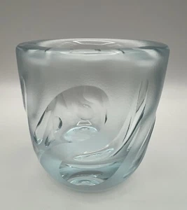 Orrefors Vicke Lindstrand Scandinavian Light Blue Cut Art Glass Vase Signed - Picture 1 of 8