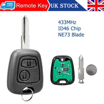 2 Button 433MHz Remote Key Fob For Peugeot 107 206 207 Citroen C1 C2 C3 C4 ID46