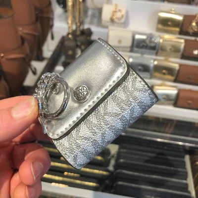 Michael Kors Women Fashion Case For AirPods Pouch Keychain Ring Cover Silver - Image 1 of 4