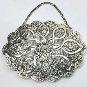 Vintage Wall Mirror 900 Coin Silver 5.5 Inch Oval Turkish Floral Wedding Hanging - Picture 1 of 8