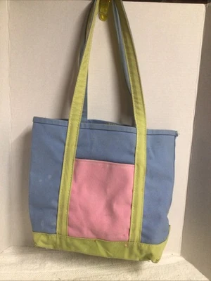 Raro De Colección LL Bean Azul Rosa Amarillo Lona Barco de Transporte y Bolso de Mano 12”Hx14”Wx6D” EE. UU. Foto 1 de 4
