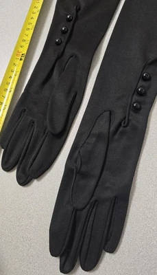 Guantes de ópera Crescendoe negros vintage años 50, 3 botones, 20" de largo, nuevos con etiquetas Foto 1 de 4