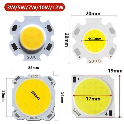 LED COB Chip 3W 5W 7W 10W 12W White Bulb Round 9V 12V 36V - Image 1 of 4