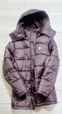 Mujer US Polo Association Pequeña 14/16 Puffer Chaqueta Marrón Chocolate Con Capucha Foto 1 de 4