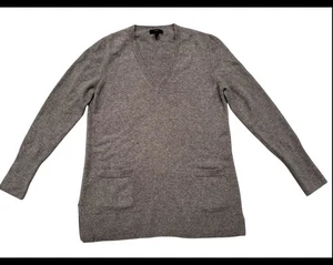 J Crew Womens Rich Supersoft Wool Alpaca Pocket Vneck Tunic Sweater Grey M EUC - Picture 1 of 9