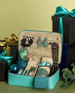 NEW DOUBLE D RANCH The Santa Fe Turquoise Leather Travel Jewelry Case Southwest - Picture 1 of 12