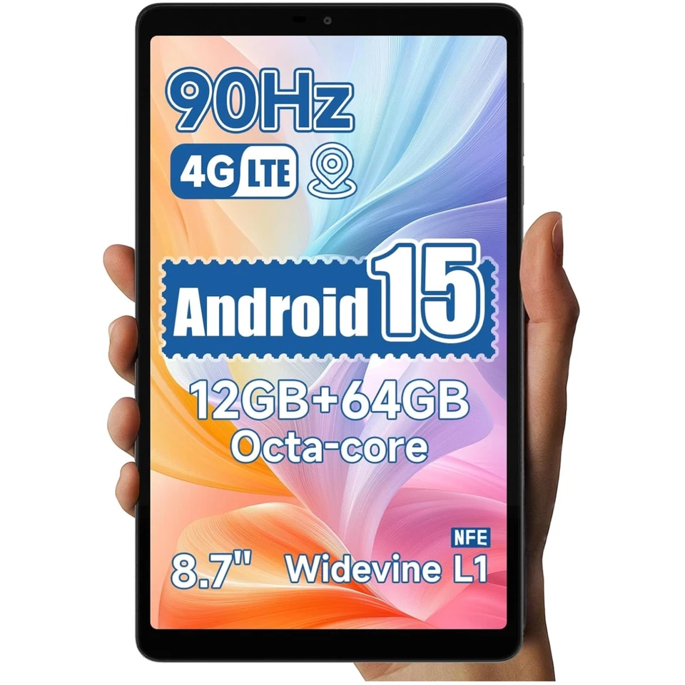 Tablet 8,7 Zoll, Android 15, 4G LTE, GPS, 12GB RAM, erweiterbar auf 512GB, Oc... - Bild 1 von 4