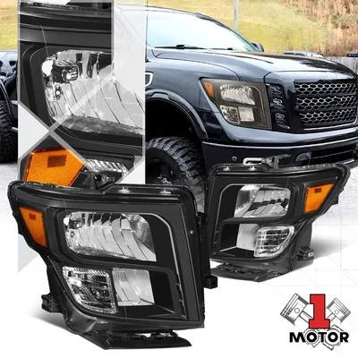 Black Housing Amber Reflector OE Style Headlight Lamps for 16-24 Nissan Titan XD - Image 1 of 4