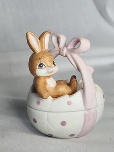 Vintage Lefton Bunny Egg Trinket Box PINK Bow 1983 Easter Or Nursery Decor - Picture 1 of 7