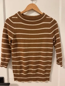 J Crew Pullover Damen XS camel/weiß italienisches Kaschmir 3/4 Arm - Bild 1 von 5