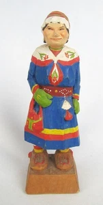 Vintage Norwegian Signed Hand Carved Painted Wood Lapland Lapp Woman Figurine - Picture 1 of 12
