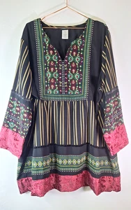 Ulla Popken Boho Floral Hearts Mixed Media Velvet Burnout Mini Dress, size 24/26 - Picture 1 of 9