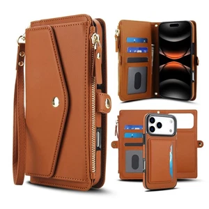 For iPhone 17 Pro Air 17  max Leather Wallet Zipper Magnetic flip back case - Picture 1 of 48