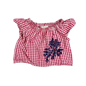 Zara Gingham Embroidered Top Size 5 - Picture 1 of 5