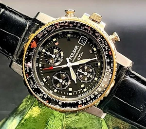Vintage PULSAR 3-Register Chronograph 1980'S 100M Quartz Men's Watch W/ Date !! - Picture 1 of 2