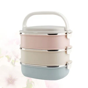 1pc Three Layers Gradient Color Plastic Thermal Microwave Lunch Boxes Portable - Picture 1 of 12