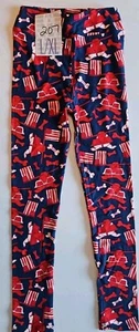 LuLaRoe KIDS/GIRL L/XL (FOR GIRLS SIZE 8-14) Leggings PATRIOTIC With Flag & Dog - Picture 1 of 3