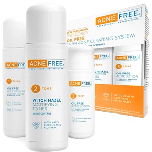 Acne Free 3 Step 24 Hour Acne Treatment Kit - Clearing System W Oil Free Acne Cl - Picture 1 of 11