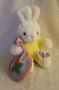 Vintage Tb Trading Yellow Bunny Rabbit Purple Carrot Lovey Slippers Plush 6” - Picture 1 of 9