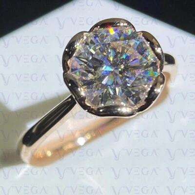 Anillo de boda solitario de moissanita natural corte redondo de 4 quilates de oro rosa sólido de 14 quilates Foto 1 de 4