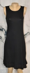 CHELSEA & THEODORE NEW NWT Black Sleeveless Jersey Dress Small Pleated Trim Hem - Picture 1 of 9