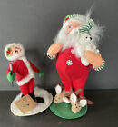 2 Annalee Dolls Santa 12&quot; Adorable Christmas Decor Rabbit Slippers +Hatchet USA