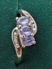9Ct White Gold Ring With Tanzanite Stone Size O Weight 3.1