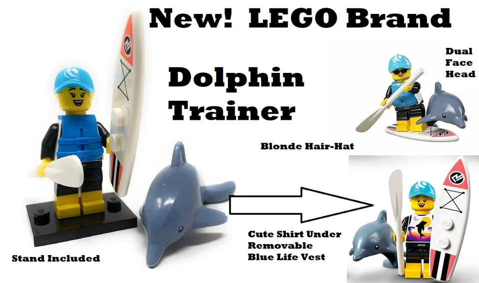 LEGO Surfer Paddle Board Surf Pink Dolphin Rescue Set Limitado Minifigura de Agua Foto 1 de 1