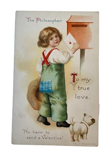 Ellen H Clapsaddle~The Philosopher Boy: No Harm to Send Valentine~Mailbox~Puppy - Picture 1 of 3